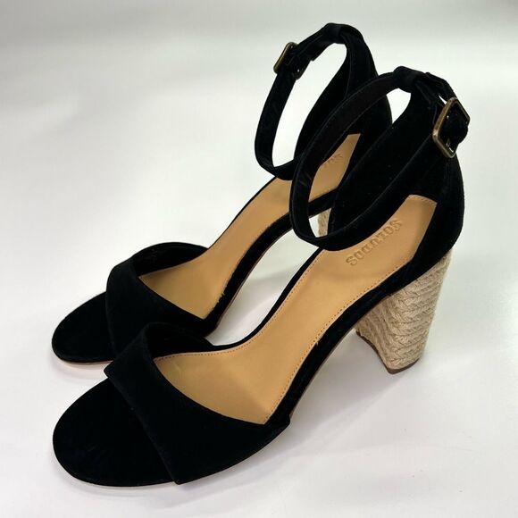 NEW Anthropologie Soludos Tall Capri Suede Heels 10 Black - Picture 3 of 16